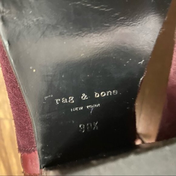 Rag & Bone Margot Burgundy Leather & Suede Boots Size 38.5 - Picture 9 of 9